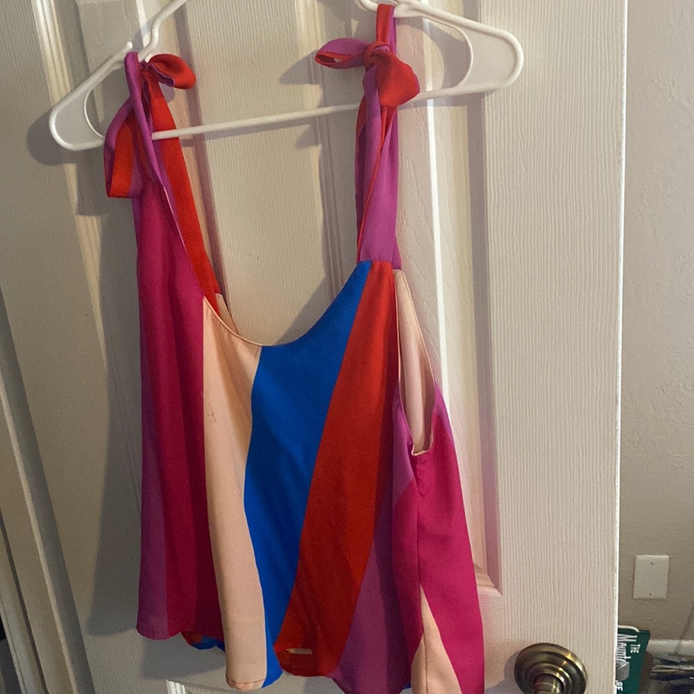 Striped tie shoulder top